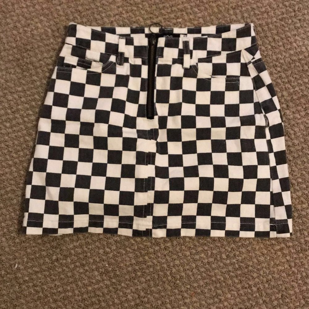 Checkered Denim Skirt
